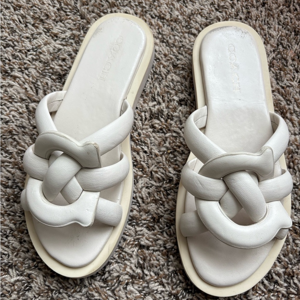 Coach White Braided Slide Sandals